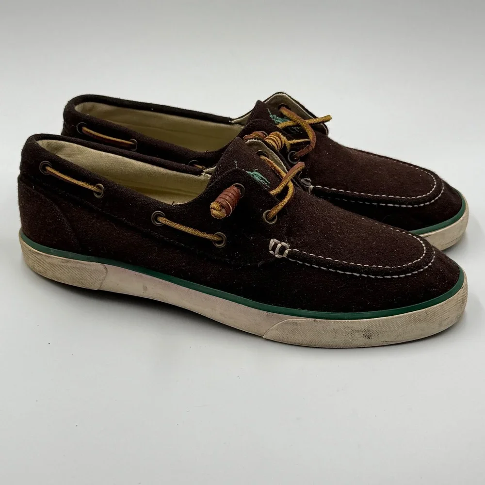 Polo Ralph‎ Lauren Sander Boat Shoes Mens Brown Flannel Moc Toe Lace Up Size 11D